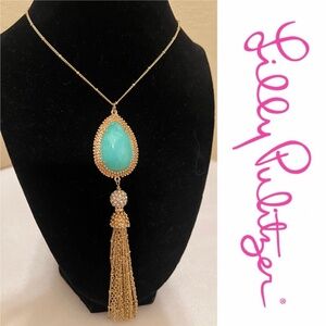 NWT Lilly Pulitzer Turquoise and Gold Beaded Long Necklace